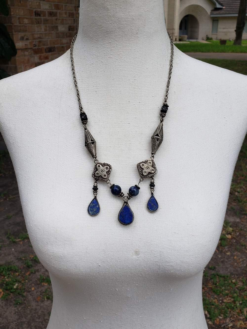Vintage Lazuli Lapis Tribal Statement Necklace